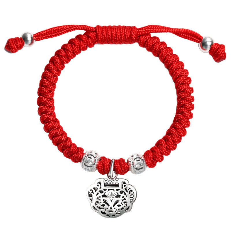 Nimara Ritual 925 Sterling Silver Chinese Lock Charm Multicolored Red String Protection Handmade Braided Kids Bracelet