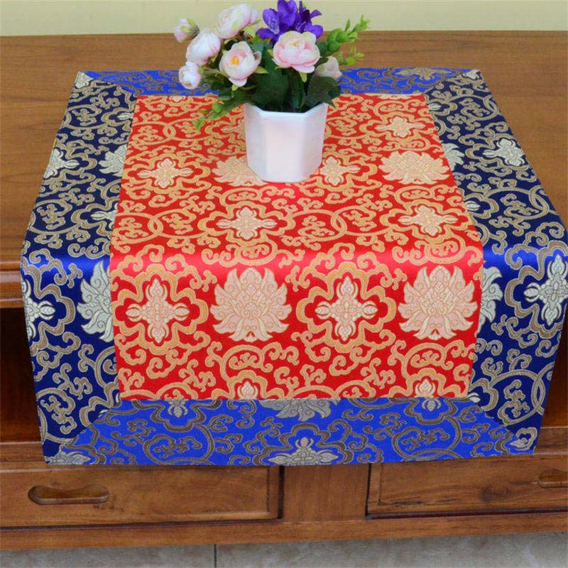 Nimara Ritual Brocade Prayer Altar Flower Vajra Dragon Pattern Auspicious Symbols Table Runner