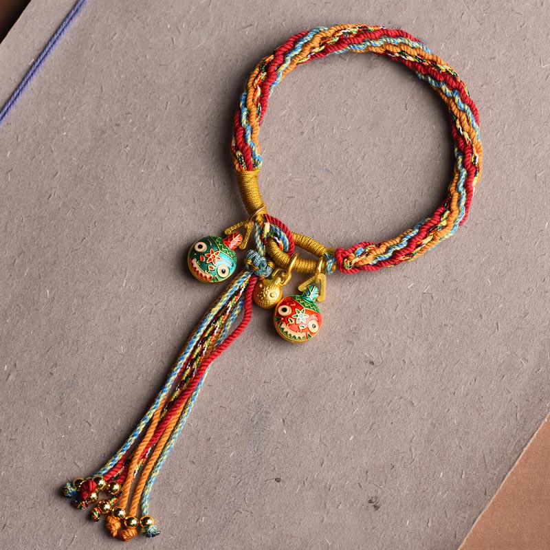 Nimara Ritual Gold Swallowing Beast Family Luck Reincarnation Knot Braid Colorful String Bracelet