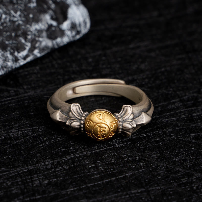 Nimara Ritual 925 Sterling Silver Manjusri Mantra Om Mani Padme Hum Peace Adjustable Ring