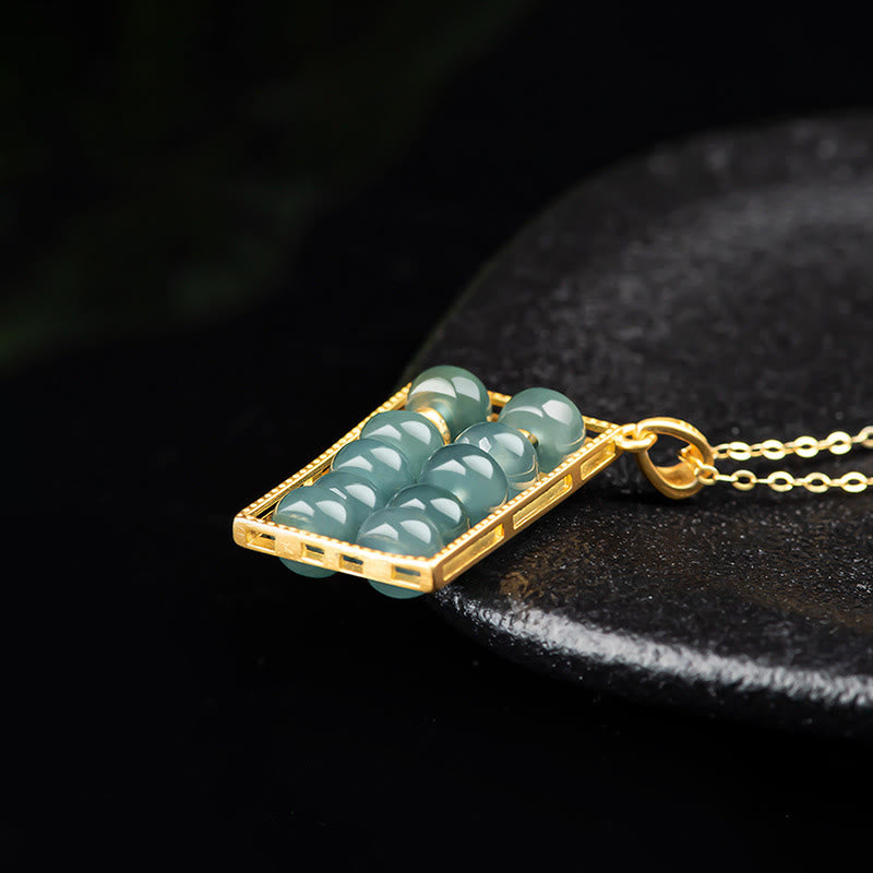 Nimara Ritual Natural Jade Abacus Pattern Abundance Titanium Steel Chain Necklace Pendant