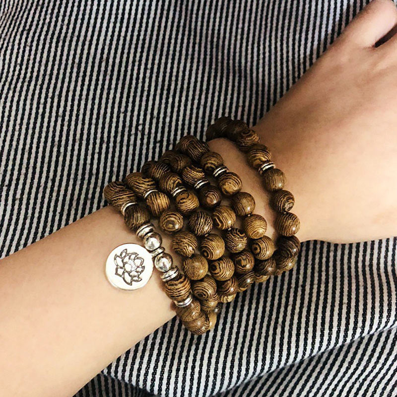 Nimara Ritual Tibetan Lightning Strike Wood Bracelet Lotus Buddha Mala