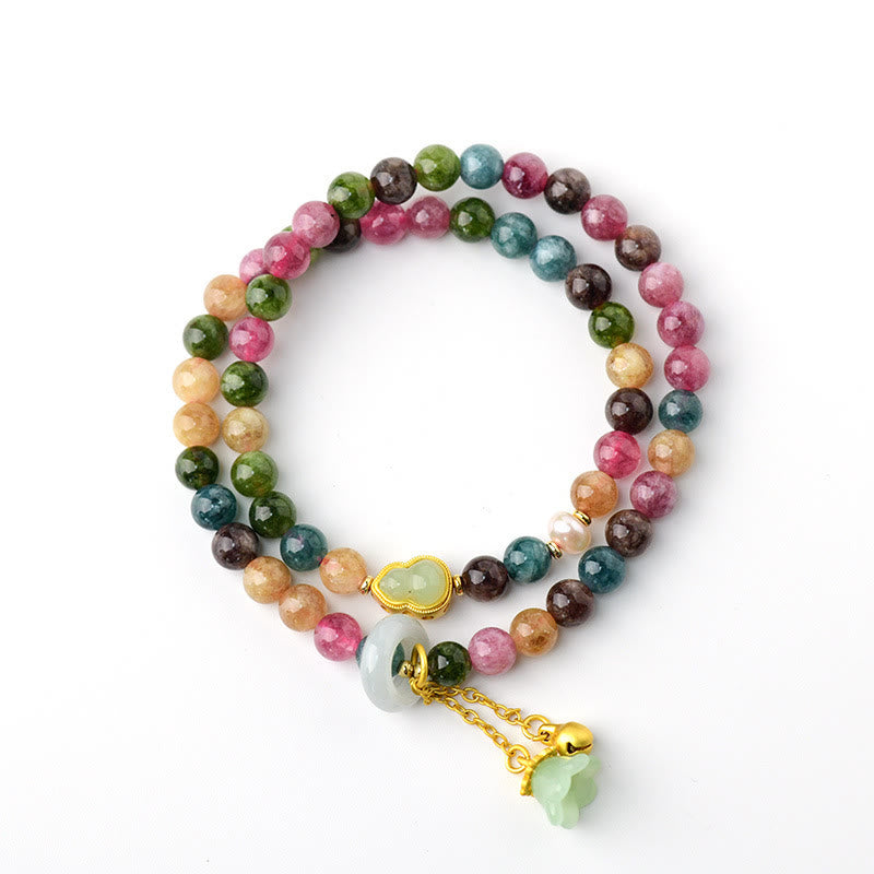 Nimara Ritual Multicolored Tourmaline Gourd Wisdom Double Wrap Lily Of The Valley Charm Bracelet