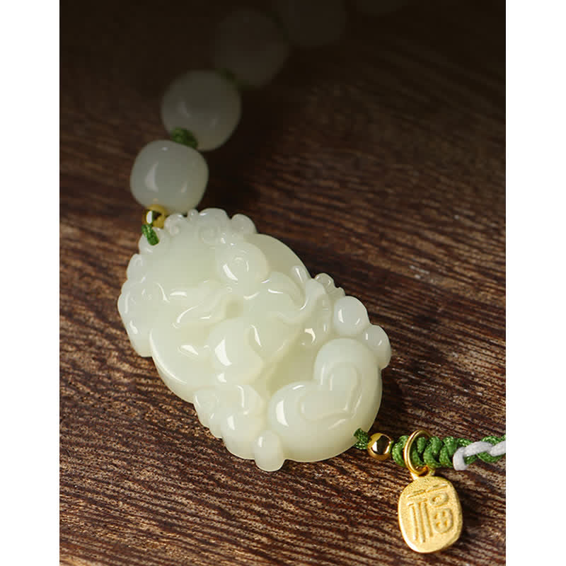 Nimara Ritual 925 Sterling Silver Chinese Zodiac Hetian Jade Happiness Luck String Bracelet
