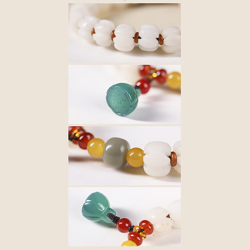 Nimara Ritual Natural Bodhi Seed Red Agate Bodhi Calm Harmony Engraved Pumpkin Bead Lotus Bracelet
