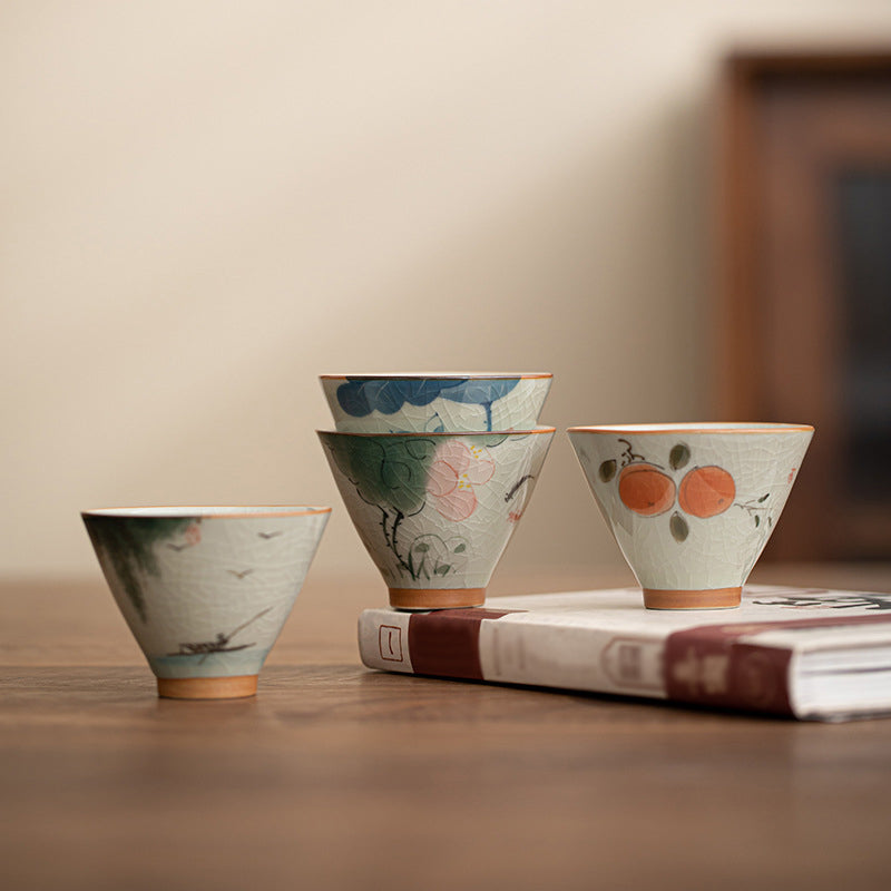 Nimara Ritual Persimmon Boat Koi Fish Lotus Ceramic Teacup Kung Fu Tea Cup 50ml