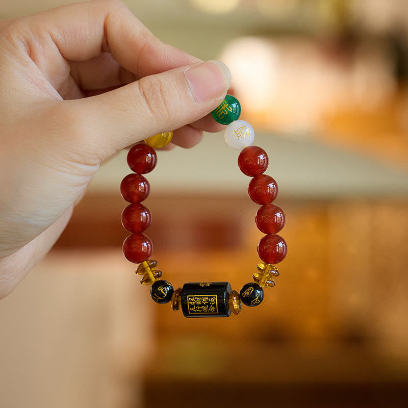 Nimara Ritual Five Elements Black Onyx Red Agate Wisdom Wealth Bracelet