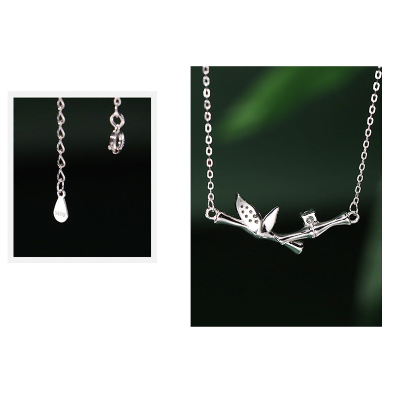 Nimara Ritual Bamboo Leaf Design Copper Zircon Wealth Necklace Pendant