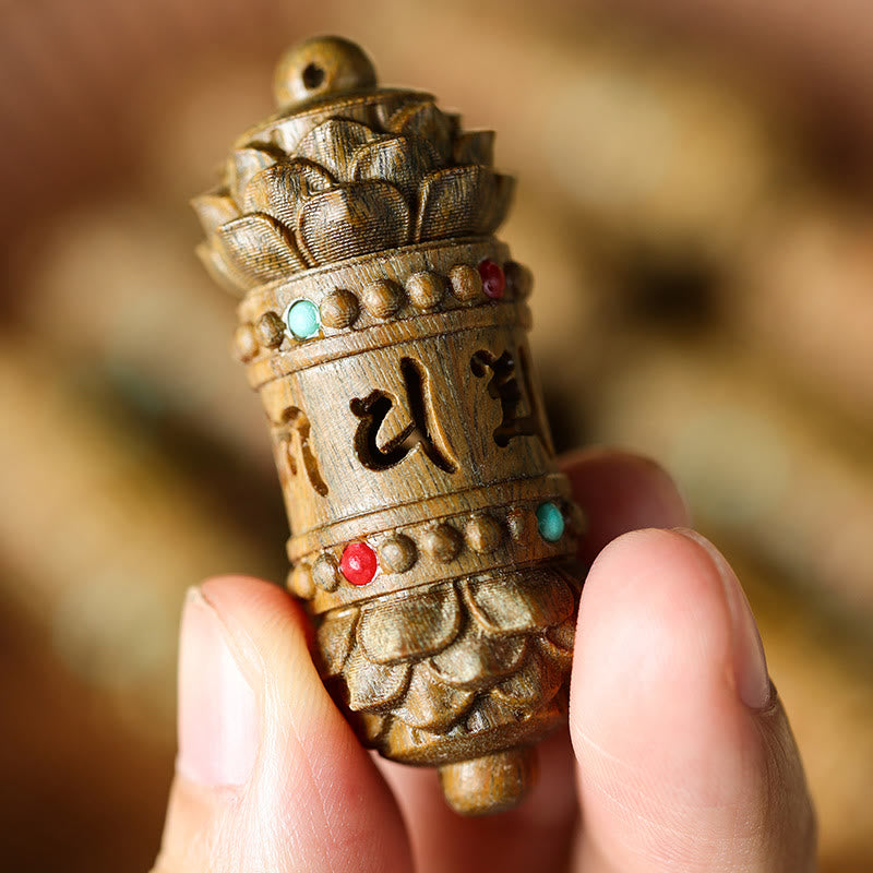 Nimara Ritual Tibet Green Sandalwood Rosewood Om Mani Padme Hum Lotus Positive Soothing Necklace Pendant