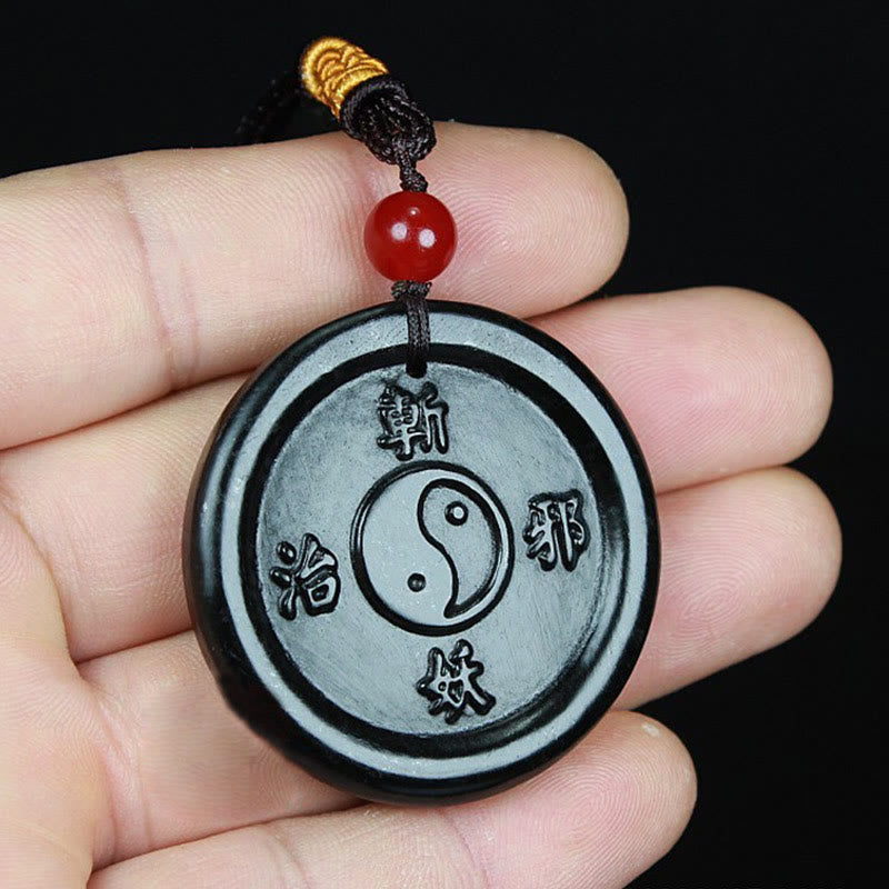 Nimara Ritual Natural Hetian Cyan Jade Yin Yang Luck Harmony Necklace Pendant