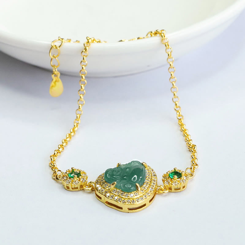 Nimara Ritual Laughing Buddha Green Jade Zircon Luck Chain Bracelet