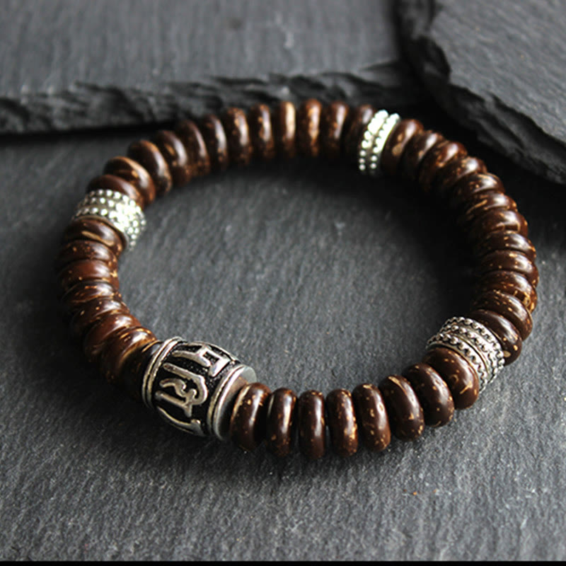 Nimara Ritual Natural Tibetan Coconut Shell Om Mani Padme Hum Positive Bracelet