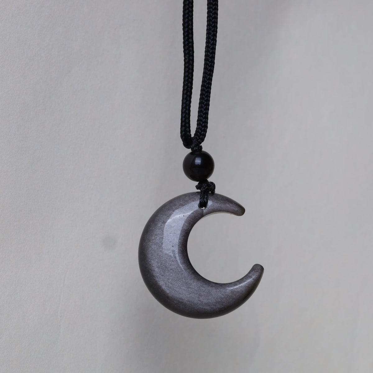 Nimara Ritual Natural Silver Sheen Obsidian Star Crescent Moon Protection Necklace Pendant