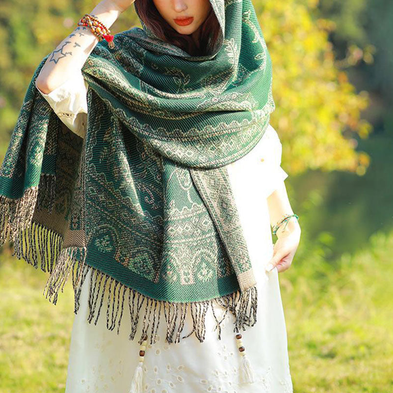 Nimara Ritual Vintage Tibetan Leaves Pattern Design Shawl Cozy Travel Scarf Wrap