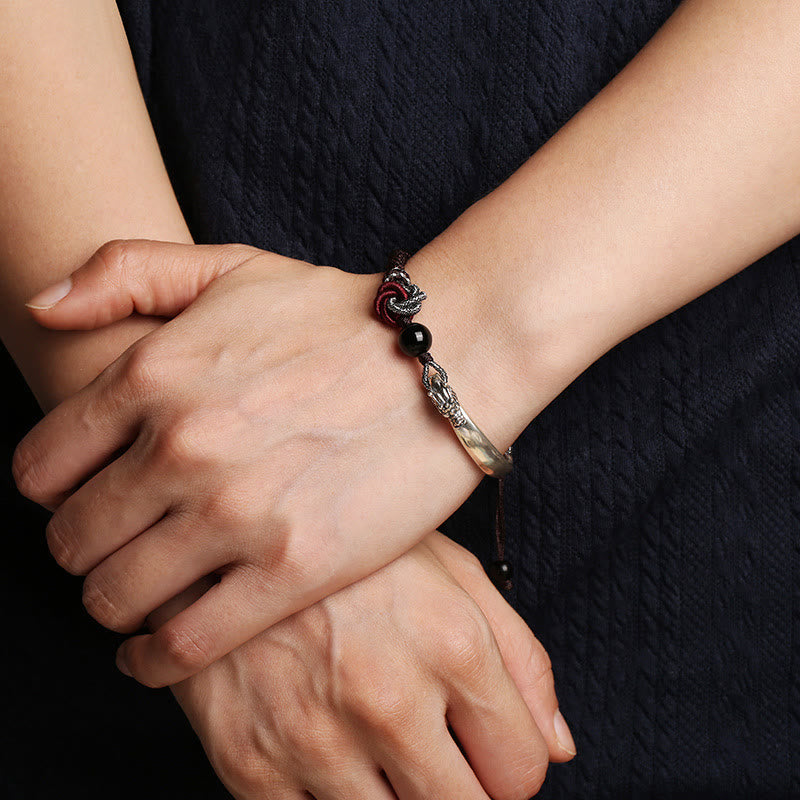 Nimara Ritual 925 Sterling Silver Auspicious Dragon Success Handcrafted Braided Bracelet