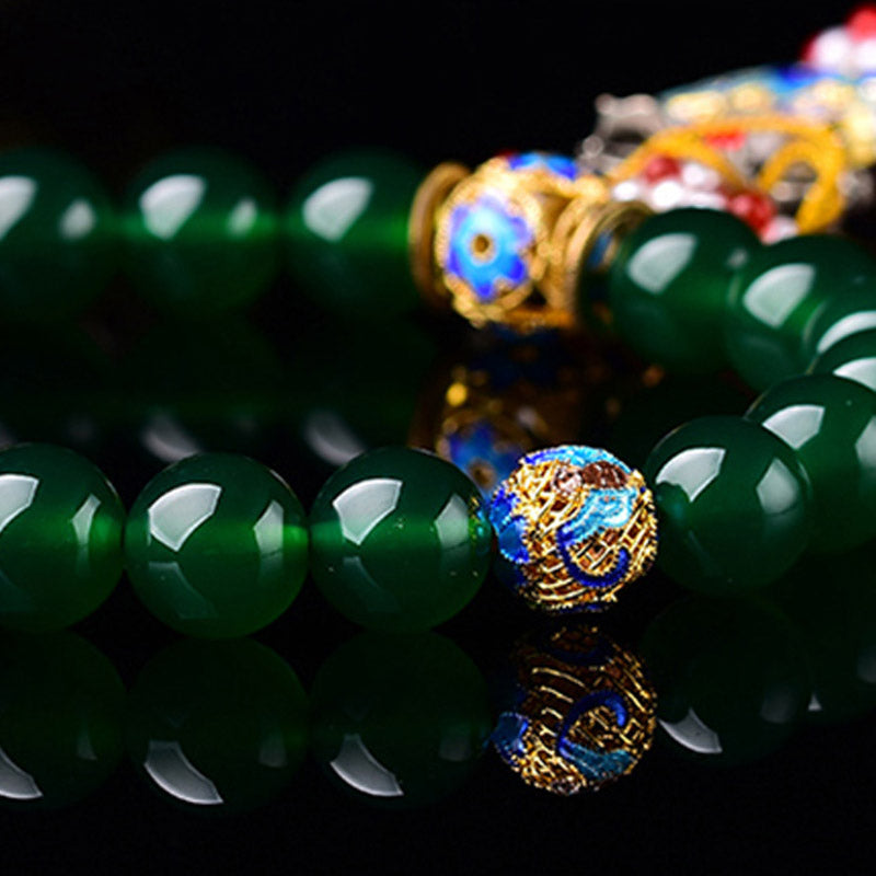 Nimara Ritual Natural Green Agate Wrist Mala Success Charm Pocket Mala Car Decoration