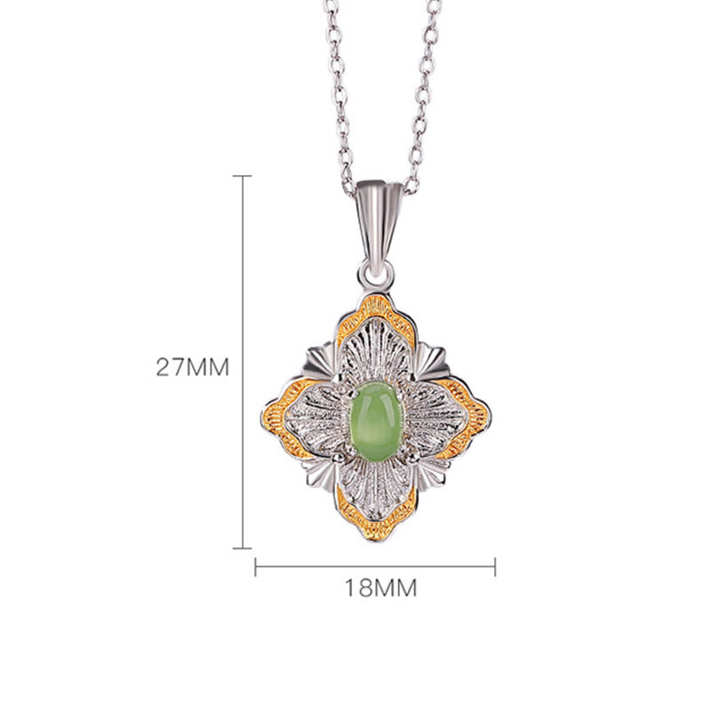 Nimara Ritual 925 Sterling Silver Plated Gold Hetian Cyan Jade Rhombus Design Luck Healing Necklace Pendant