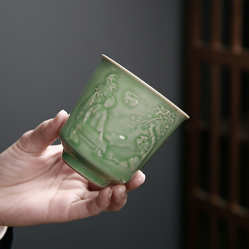 Nimara Ritual Trees Pavilion Mountains Rivers Pine Ceramic Teacup Kung Fu Tea Cup