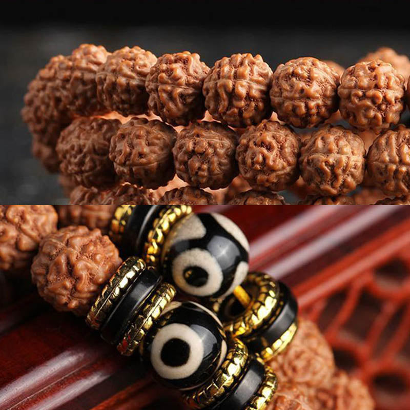 Nimara Ritual 108 Mala Beads Rudraksha Bodhi Seed Dzi Bead Luck Wealth Bracelet