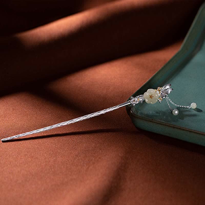 Nimara Ritual 925 Sterling Silver Hetian White Jade Flower Blessing Hairpin