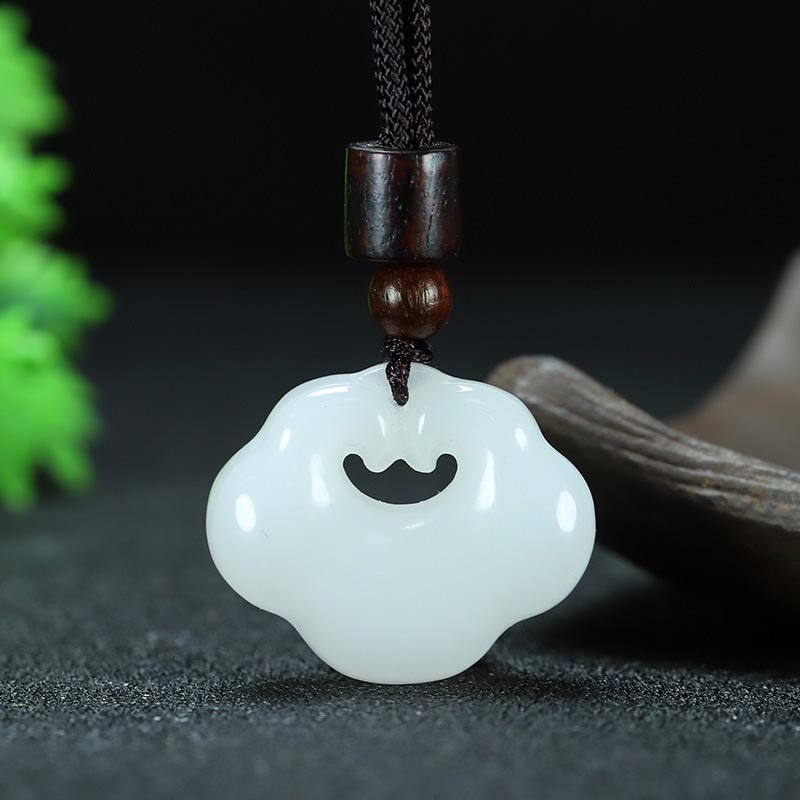 Nimara Ritual Tianshan Jade Golden Silk Jade Chinese Lock Charm Abundance Necklace Pendant