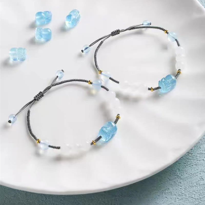 Nimara Ritual Natural Aquamarine PiXiu Hetian White Jade Healing Bracelet