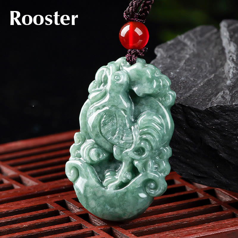 Nimara Ritual Natural Jade 12 Chinese Zodiac Prosperity Necklace Pendant