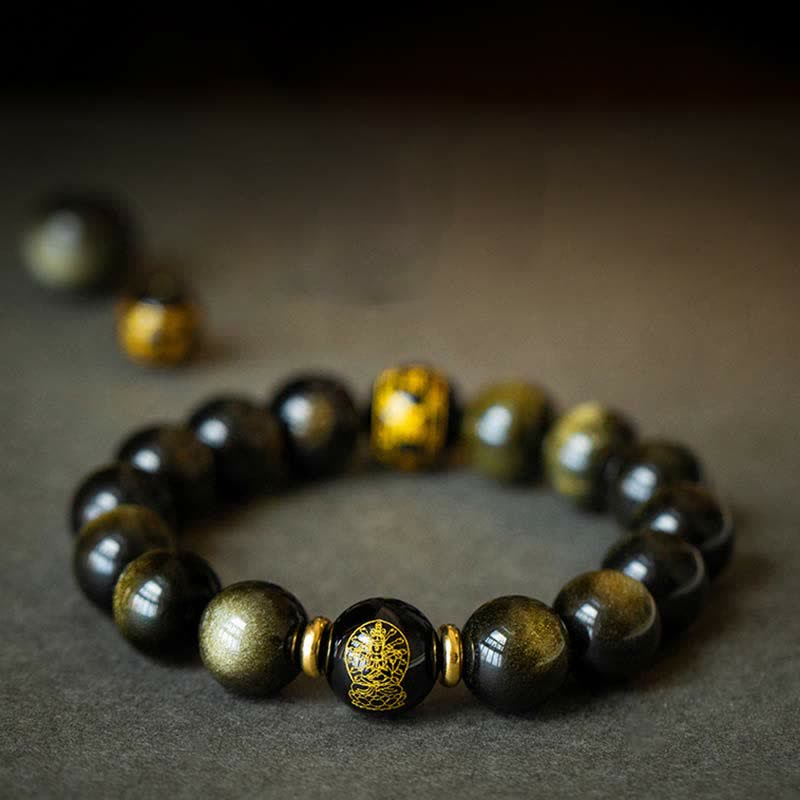 Nimara Ritual Chinese Zodiac Natal Buddha Gold Sheen Obsidian Wealth Protection Bracelet