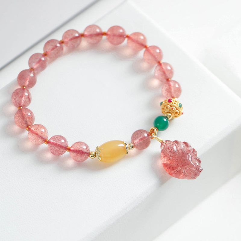 Nimara Ritual Natural Strawberry Quartz Nine Tailed Fox Healing Bracelet
