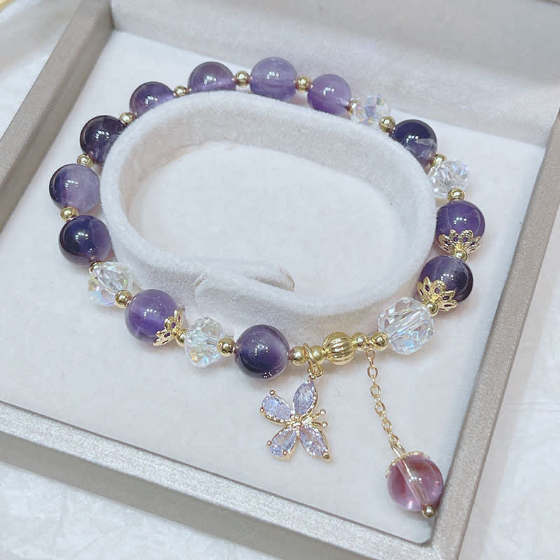 Nimara Ritual Natural Amethyst Crystal Spiritual Butterfly Charm Bracelet