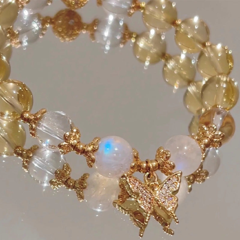 Nimara Ritual Citrine Moonstone Butterfly Charm Prosperity Protection Bracelet