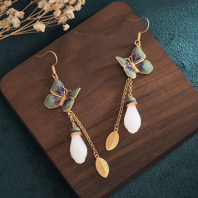 Nimara Ritual FengShui White Jade Fortune Earrings