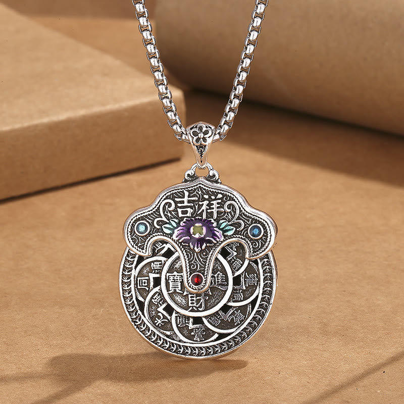 Nimara Ritual Peony Flower Copper Coins Wealth Necklace Pendant