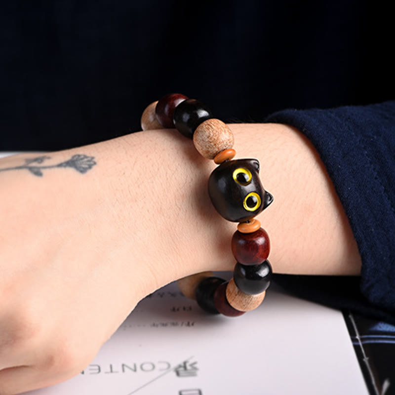 Release Mood Red Sandalwood Ebony Wood Cute Cat Calm Bracelet