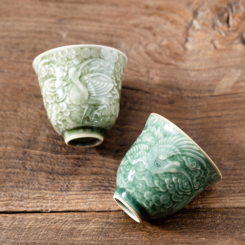 Nimara Ritual Crane Pine Ceramic Teacup Kung Fu Tea Cup 80ml