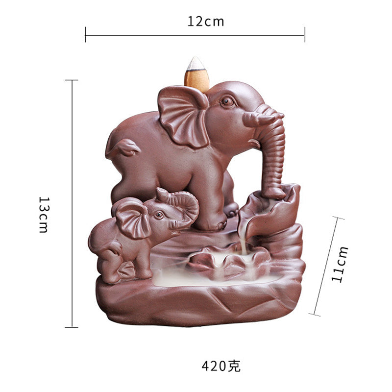 Nimara Ritual Tibetan Elephant Purple Clay Backflow Smoke Fountain Protection Incense Burner Decoration
