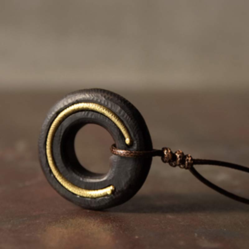 Nimara Ritual Zen Circle Ebony Wood Peace Calm Necklace Pendant