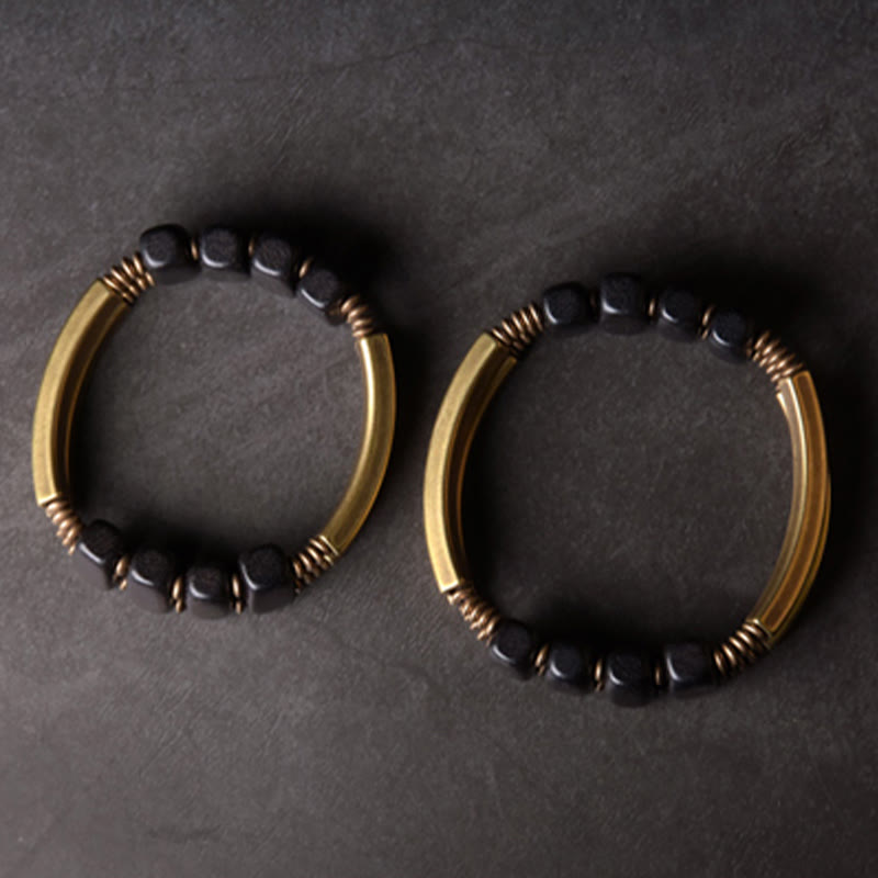 Nimara Ritual Tibetan Ebony Wood Brass Copper Balance Double Layer Bracelet