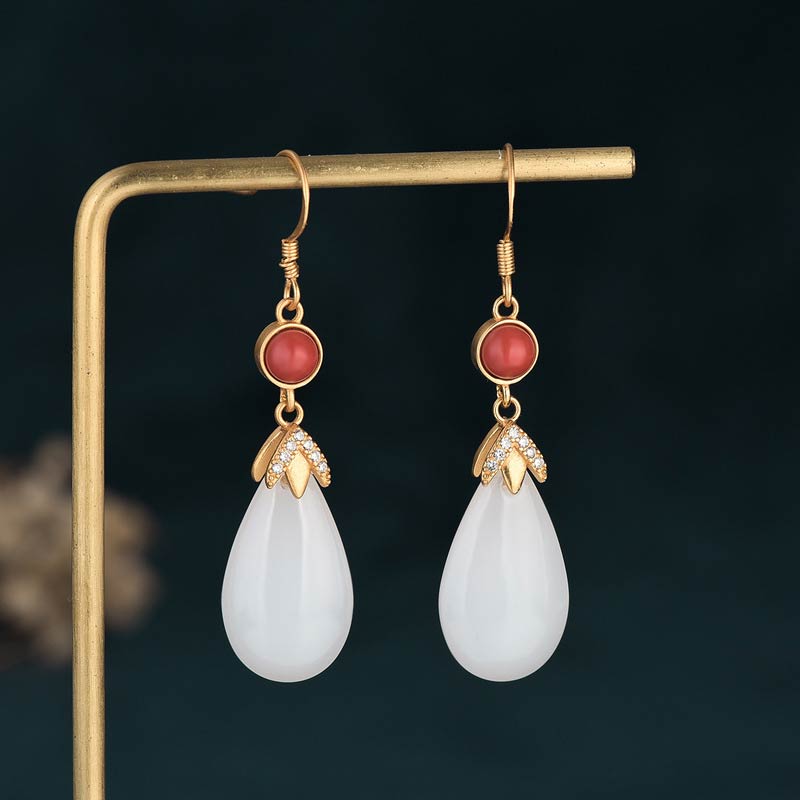Nimara Ritual FengShui White Jade Luck Drop Earrings