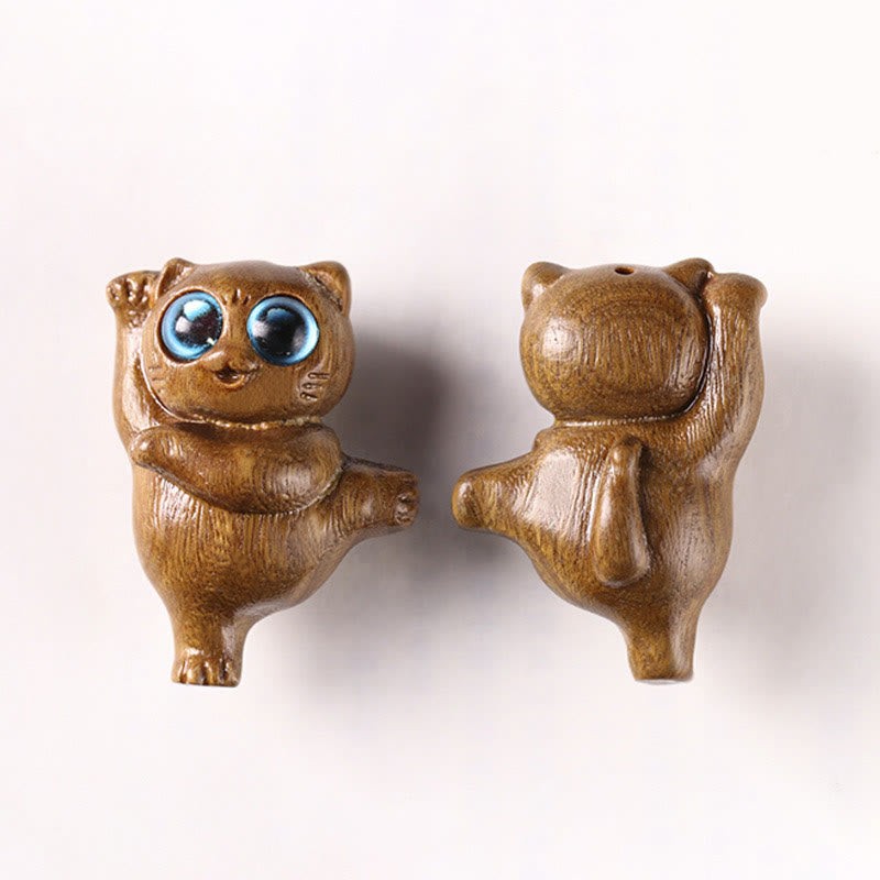 Nimara Ritual Mini Green Sandalwood Dancing Cat Engraved Positive Desk Decorations