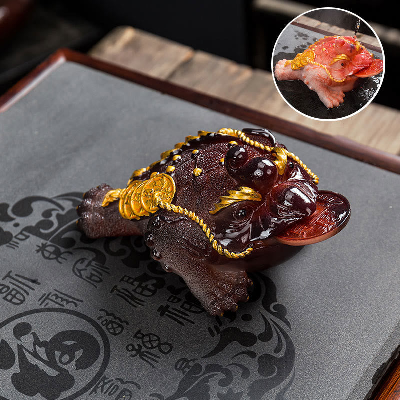 Nimara Ritual Color Changing FengShui Wealth Lucky Frog Copper Coin Tea Pet Resin Figurine Decoration