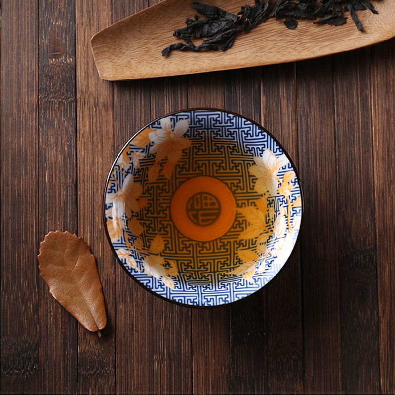 Nimara Ritual Flowers Fu Character Mountains Lotus Cherry Blossoms Ceramic Teacup Kung Fu Tea Cup