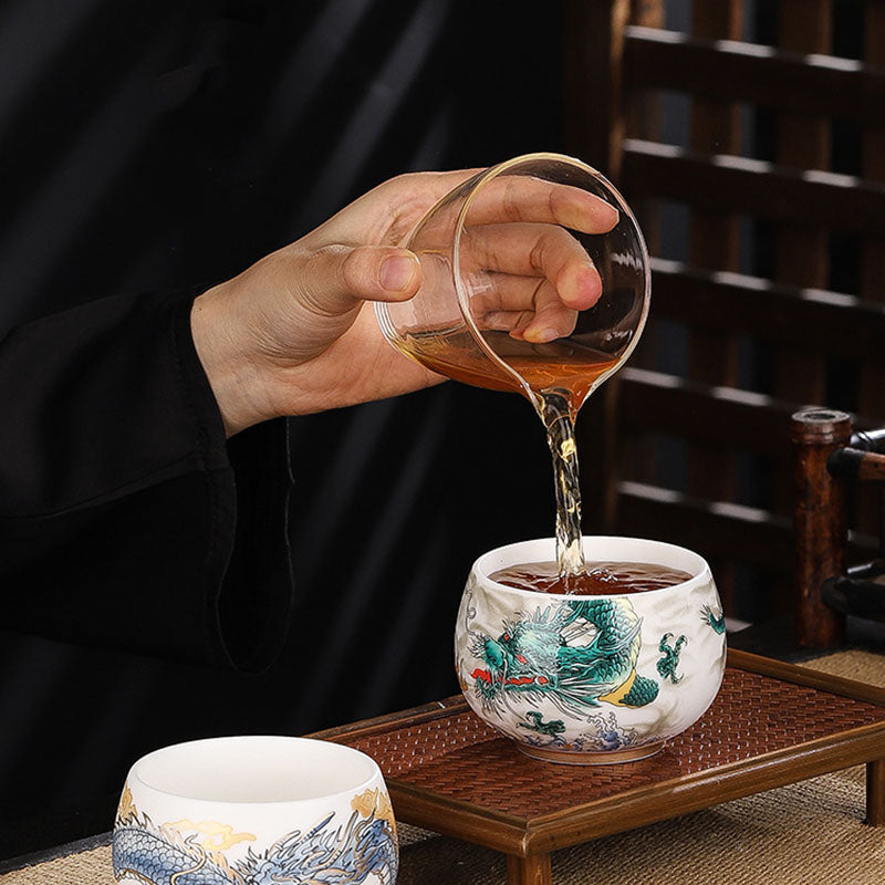 Nimara Ritual Dragon Cicada Bamboo Deer Crane Lotus Plum Flower Ceramic Teacup Kung Fu Tea Cup Bowl 185ml