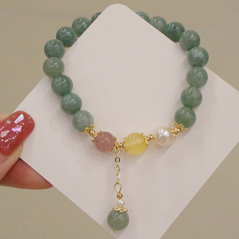 Nimara Ritual Jade Pearl Strawberry Quartz Abundance Luck Bead Charm Bracelet