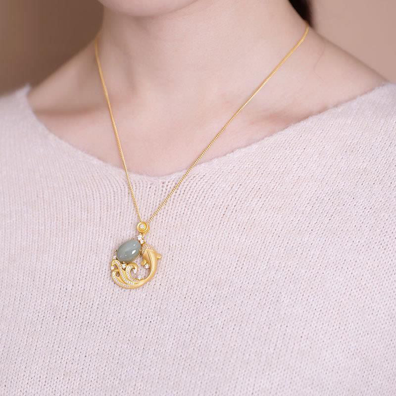 Nimara Ritual Cyan Jade Koi Fish Healing Calm Necklace Pendant