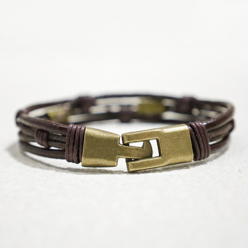 Nimara Ritual Vintage Leather Wrist Band Brown Rope Layered Bracelet Bangle