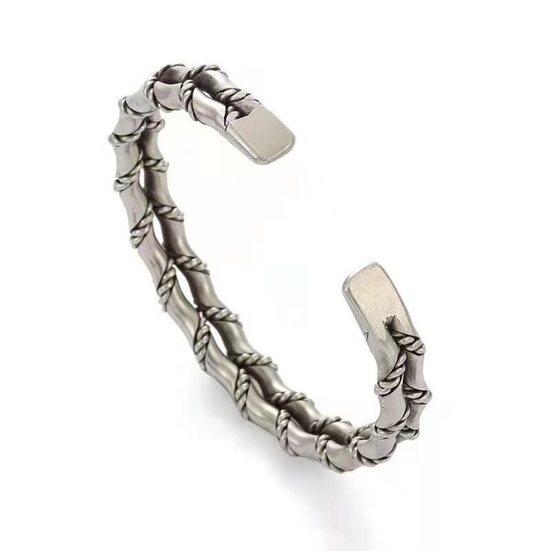 Nimara Ritual Vintage Double Layer Bamboo Pattern Luck Cuff Bracelet Bangle