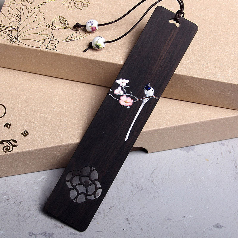 Nimara Ritual Oriole Bird Flower Ebony Wood Bookmarks With Gift Box