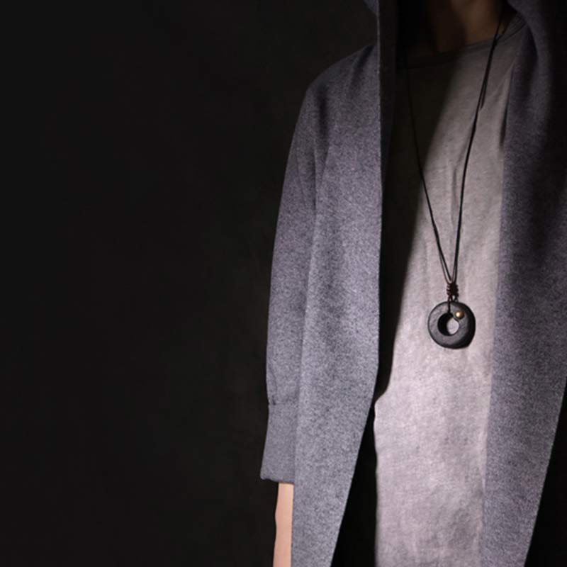Nimara Ritual Zen Circle Ebony Wood Peace Calm Necklace Pendant