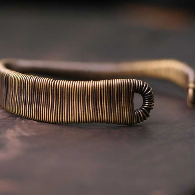 Nimara Ritual Simple Design Wrapped Brass Copper Luck Wealth Adjustable Cuff Bracelet